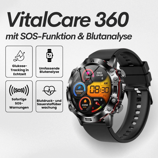 VitalCare 360 - mit SOS-Funktion inkl. Sturzerkennung & zertifizierte Blutzuckermessung (2025) - Original