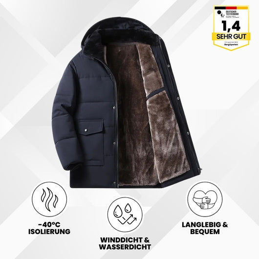 ThermoMax - Herren-Kapuzenjacke für den Winter – Dick gefütterter, lässiger Windbreaker mit Taschen