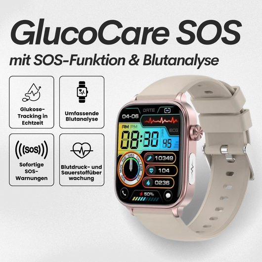 GlucoCare SOS - mit SOS-Funktion inkl. Sturzerkennung & zertifizierte Blutzuckermessung (2025) - Original